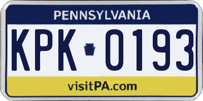 PA license plate KPK0193