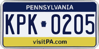 PA license plate KPK0205