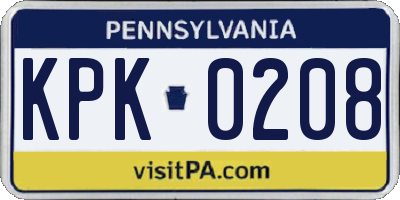 PA license plate KPK0208