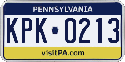 PA license plate KPK0213