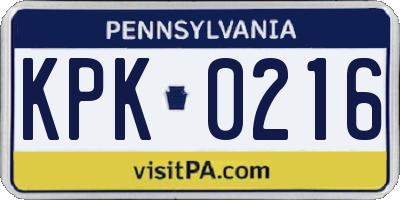 PA license plate KPK0216