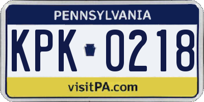 PA license plate KPK0218