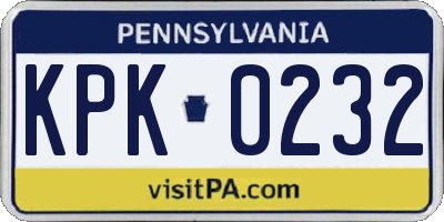 PA license plate KPK0232