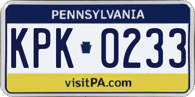 PA license plate KPK0233