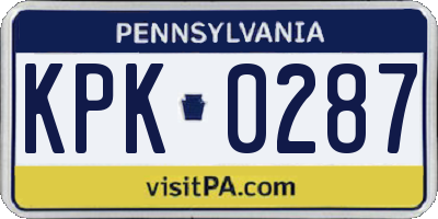 PA license plate KPK0287