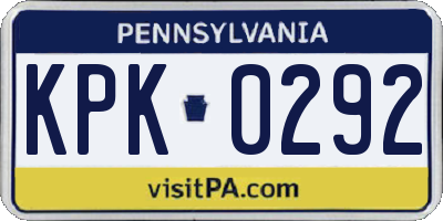 PA license plate KPK0292