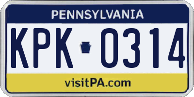 PA license plate KPK0314