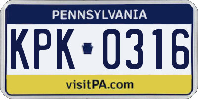 PA license plate KPK0316
