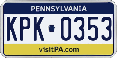 PA license plate KPK0353