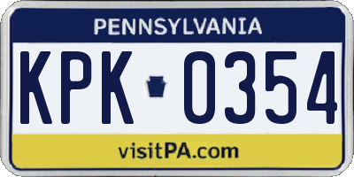 PA license plate KPK0354