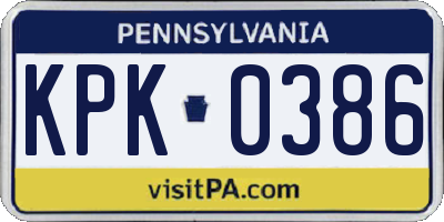 PA license plate KPK0386