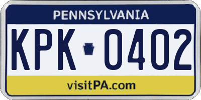 PA license plate KPK0402