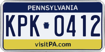 PA license plate KPK0412