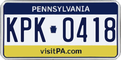 PA license plate KPK0418