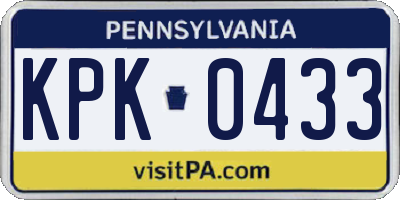 PA license plate KPK0433