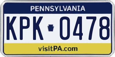 PA license plate KPK0478