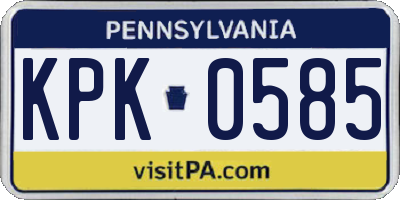 PA license plate KPK0585