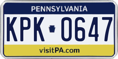 PA license plate KPK0647