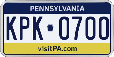 PA license plate KPK0700