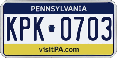 PA license plate KPK0703