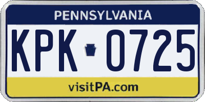 PA license plate KPK0725