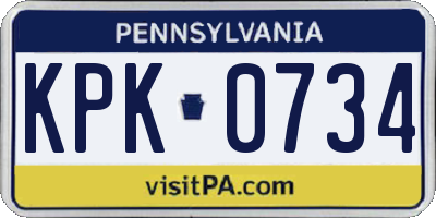 PA license plate KPK0734