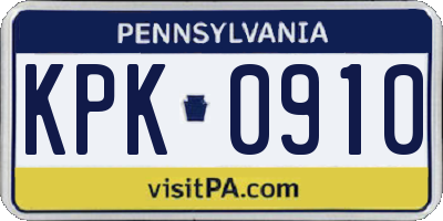 PA license plate KPK0910
