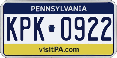 PA license plate KPK0922