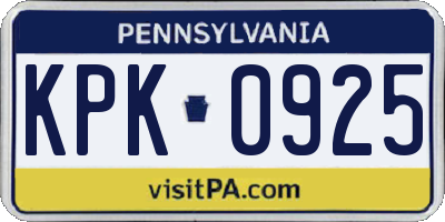 PA license plate KPK0925