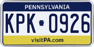 PA license plate KPK0926
