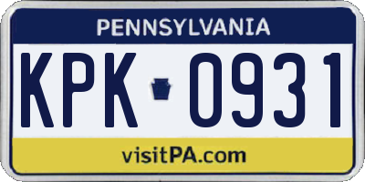 PA license plate KPK0931