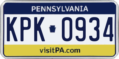 PA license plate KPK0934