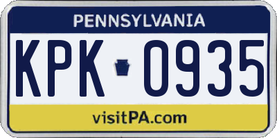PA license plate KPK0935