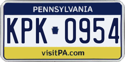 PA license plate KPK0954
