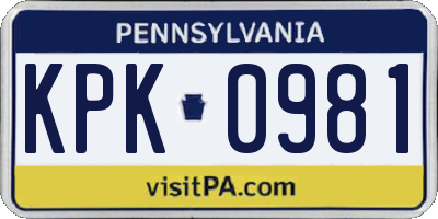 PA license plate KPK0981
