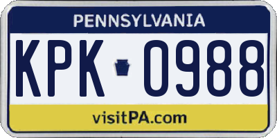 PA license plate KPK0988
