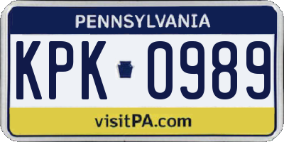 PA license plate KPK0989