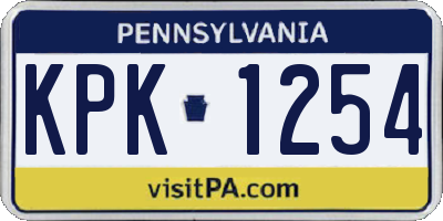 PA license plate KPK1254