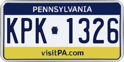 PA license plate KPK1326