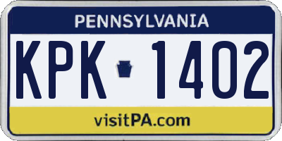 PA license plate KPK1402