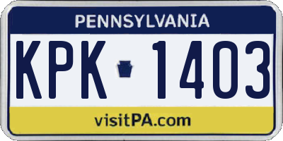 PA license plate KPK1403