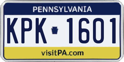 PA license plate KPK1601