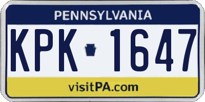 PA license plate KPK1647