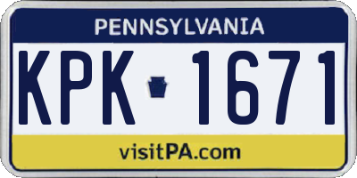 PA license plate KPK1671
