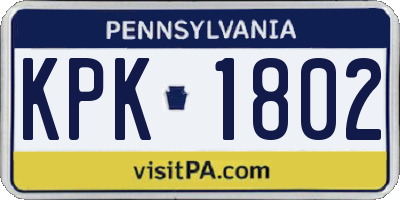 PA license plate KPK1802