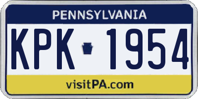 PA license plate KPK1954