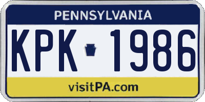 PA license plate KPK1986