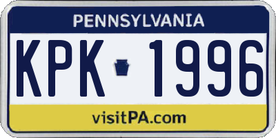 PA license plate KPK1996