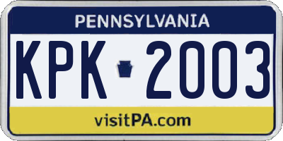 PA license plate KPK2003