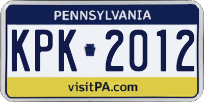PA license plate KPK2012
